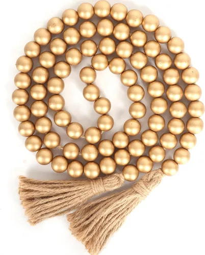 Miniatura 12 de Guirnalda de cuentas de madera de 58 pulgadas con borlas, decoración rústica de granja, decoración de oración bohemia para colgar en la pared (gris)