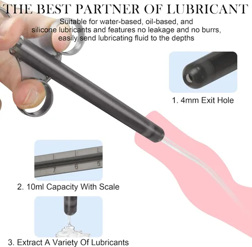 Miniatura 3 de [2 piezas + bolsa de almacenamiento] Jeringa aplicadora de lubricante con escalas precisas de 0.3 fl oz, disparador de lubricante anal de 6.5 Negro