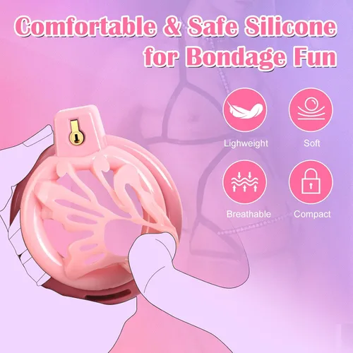 Miniatura 3 de Jaula de castidad para pene masculino - ACUMUM Dispositivos de castidad de silicona suave, jaulas de castidad sissy con 6 anillos para pene