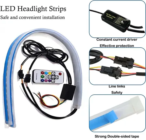 Miniatura 2 de 2 luces LED para exteriores de automóvil de 24 pulgadas, luces de circulación diurna multicolor, kits de luces flexibles RGB, tiras de luz