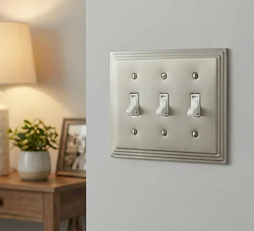 Miniatura 2 de Cosmas 25037-SN Cubierta de placa de interruptor de pared triple de níquel satinado