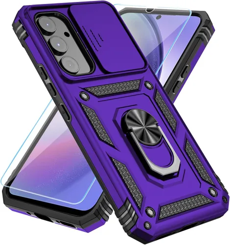 Miniatura 14 de SunStory Funda para teléfono Galaxy A14 5G [grado militar] con protector de pantalla HD, cubierta de cámara deslizante, soporte y material negro