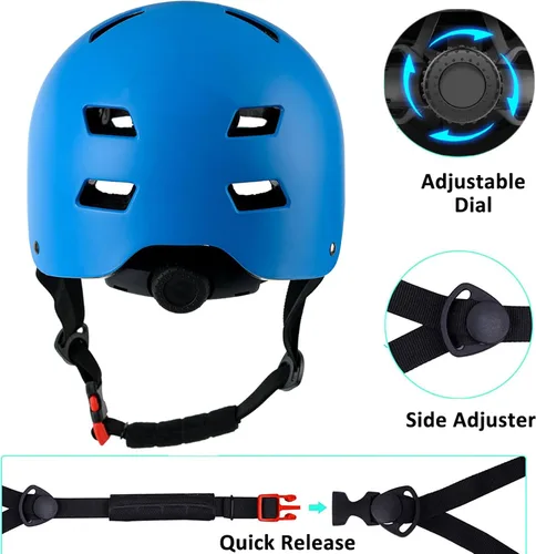 Miniatura 3 de Casco de bicicleta en 3 tallas para adolescentes, niños, jóvenes, adultos, Bavilk Casco de monopatín ajustable multideporte para bicicleta, Azul mate