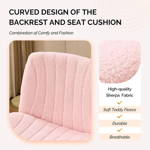 Miniatura 5 de VINGLI Silla de Patas Cruzadas, Silla de Escritorio de Oficina Ancha y Cómoda, Doble Uso con/sin Ruedas Silla de Trabajo para Computadora, Silla Rosa