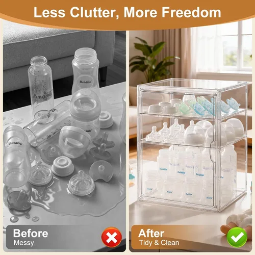 Miniatura 3 de ERTIUANIO Organizador de biberones – Contenedor organizador de botellas de acrílico de 3 niveles, organizador de estación de botellas de plástico