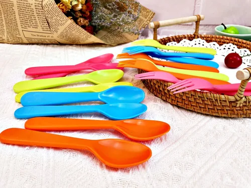 Miniatura 3 de Jawbush 16 utensilios de plástico para niños, utensilios de alimentación reutilizables para niños pequeños con 8 tenedores y 8 cucharas, coloridos