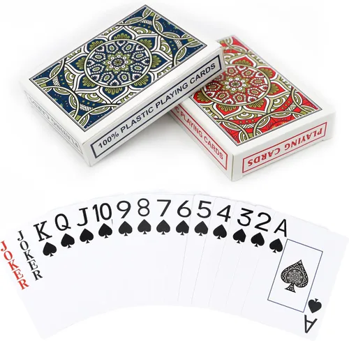 Juego de 2 cartas de póquer de plástico impermeables, cartas de juego de letras grandes para adultos mayores, juego de 2 barajas de cartas de tamaño