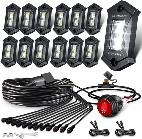 Miniatura 11 de Kit de luces LEDMIRCY R3 de roca blanca pura con interruptor de palanca, arnés de cable, 12 piezas de luces LED de roca blancas para camiones