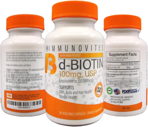 IMMUNOVITES Paquete de 3 dosis altas de biotina (como d-biotina, USP) 100 mg (equivalente a 100,000 mcg) 90 cápsulas, alta potencia (3)