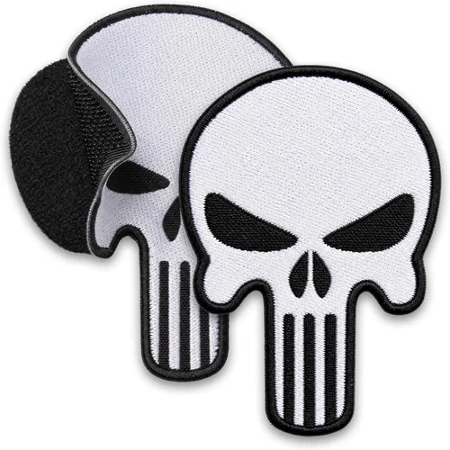Miniatura 17 de Paquete de 2 parches de calavera roja bordados con gancho y bucle, parches militares tácticos para transportador de placas, mochila, casco, arnés