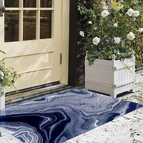 Miniatura 4 de Tapete de bienvenida con textura de mármol azul marino, antideslizante, tapete de piso para interiores y exteriores, tapete de patio, pintura al