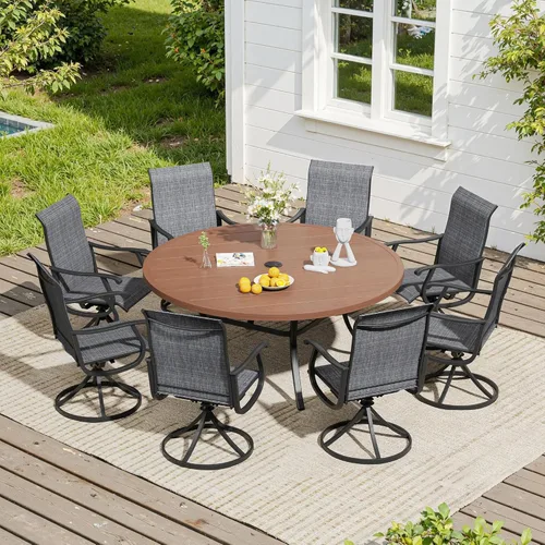 Miniatura 62 de VICLLAX Muebles pequeños de exterior de 3 piezas, 2 sillas giratorias de patio y mesa redonda pequeña para 2, sillas de carbón oscuro y negro