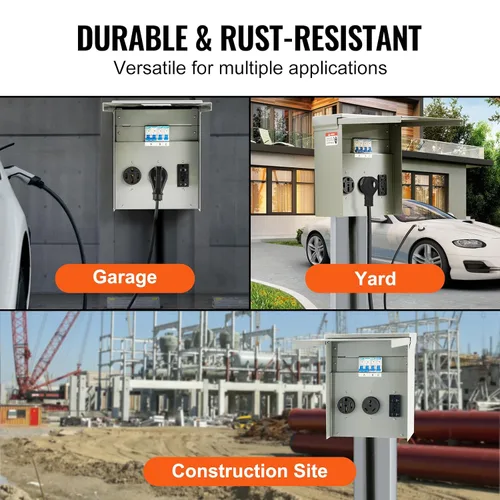 Miniatura 5 de VEVOR Panel de salida de energía temporal, caja de interruptor eléctrico para RV resistente a la intemperie con un receptáculo de 20/30/50 amperios