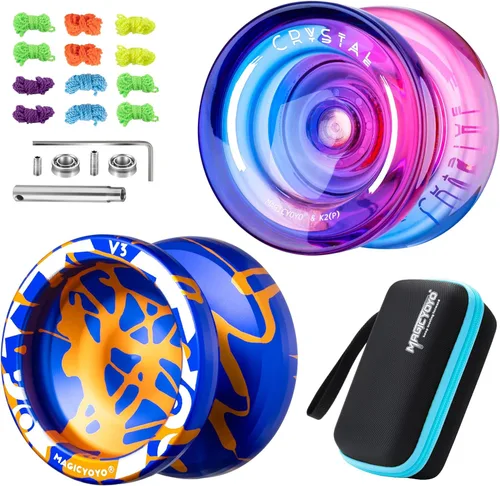 Miniatura 10 de MAGICYOYO Yoyos responsivos para niños principiantes, paquete de 2 Pro Yoyo, truco de doble función, Yoyo V3 + Yoyo K2 de cristal con 12 cuerdas