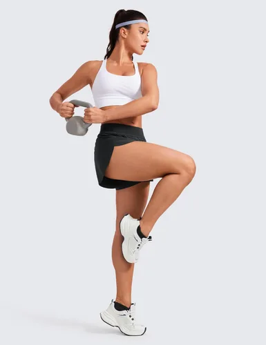 Miniatura 3 de CRZ YOGA - Pantalones cortos deportivos, de tiro medio, para mujer, ligeros, con abertura alta, forro, de secado rápido, para gimnasio
