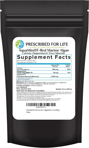 Miniatura 8 de Prescribed for Life Aquamin en polvo, suplementos de algas marinas rojas, rico en calcio y magnesio a base de plantas, 72 oligominerales sin OMG