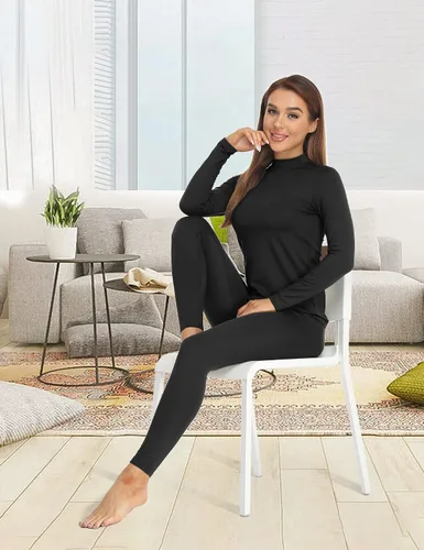 Miniatura 6 de Conjunto de ropa interior térmica con cuello alto falso para mujer, forro polar ultrasuave y cálido