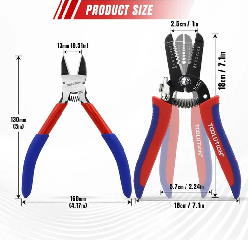 Miniatura 2 de 2-Piece Electrician's Pliers Set - 7" Wire Stripper & 5" Flush Cutter - Professional Wire Stripping Tool with Spring-Loaded Design & Non-Slip Grip