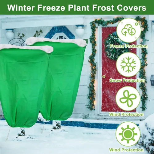 Miniatura 7 de SPORTYOUTH Paquete de 4 cubiertas para plantas, protección contra la congelación, mantas de invierno de 32 x 47.2 pulgadas con cordón de cremallera