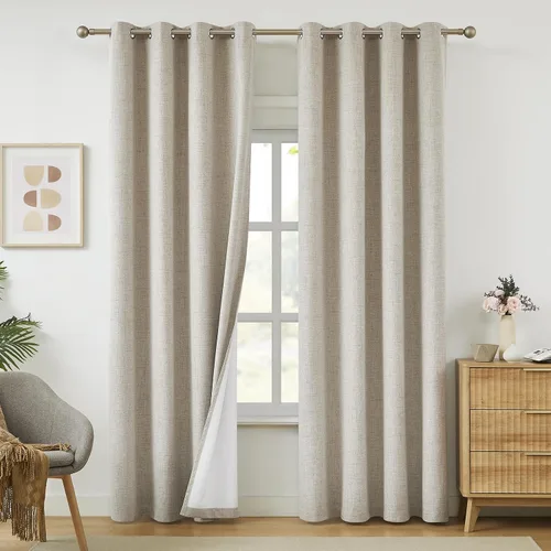 Miniatura 22 de Cortinas opacas de lino beige Melodieux de 63 pulgadas de largo para dormitorio, sala de estar, 100% cortinas con ojales para bloquear la luz