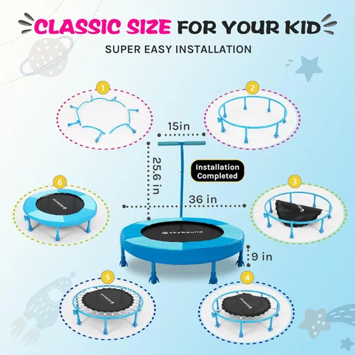 Miniatura 6 de SkyBound Trampolín interior de 36 pulgadas para niños – Trampolín interior para niños con mango – Trampolín para niños pequeños con tubo de acero