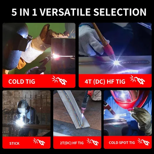 Miniatura 5 de PONEY Soldador TIG 200 Amp 5 en 1 TIG Máquina de soldadura TIG DC TIG/Spot TIG/Pulse TIG/Stick, 110V/220V Voltaje dual con pantalla digital grande