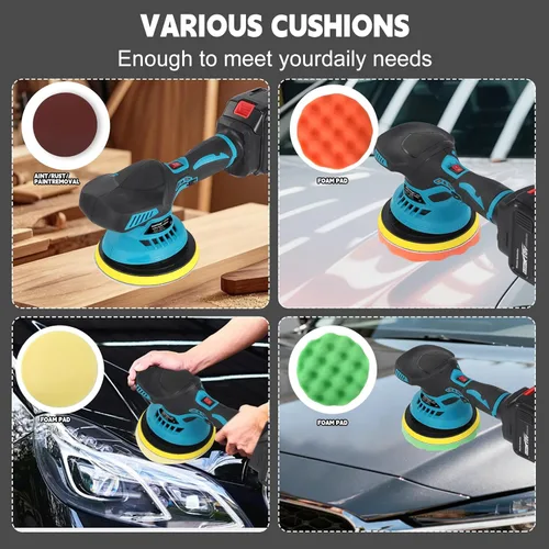 Miniatura 5 de Kit de pulidor inalámbrico para automóvil compatible con batería Makita de 18 V, amortiguador orbital de 6 pulgadas, ajustable de 6 velocidades