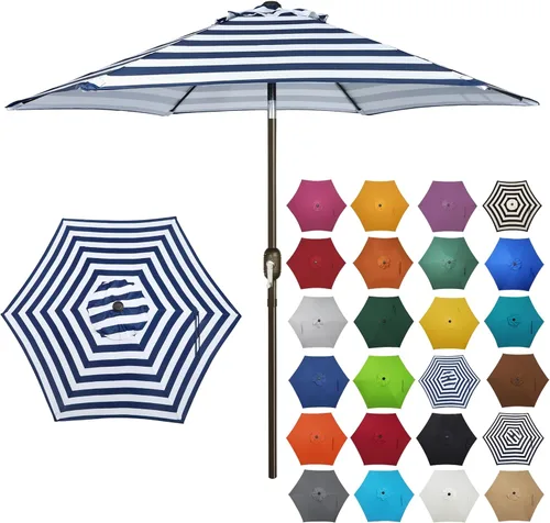 Blissun - Sombrilla de patio de 7.5 pies, sombrilla de jardín, sombrilla de mercado al aire libre con botón de inclinación y manivela (azul y blanco)