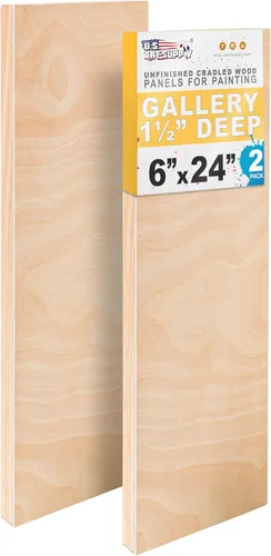 U.S. Art Supply Paneles de madera acunados sin terminar de 6 x 24 pulgadas para pintura, galería de 1-1/2 pulgadas de profundidad (paquete de 2) –