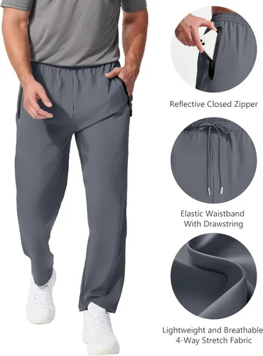 Miniatura 4 de Hebepol Pantalones de senderismo ligeros para hombre, de secado rápido, pantalones deportivos de pesca, correr, entrenamiento, 3 bolsillos