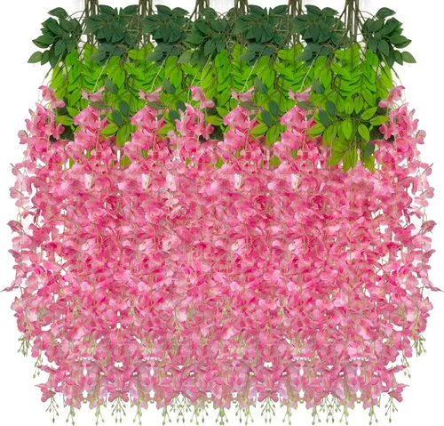 Miniatura 22 de Paquete de 12 guirnaldas de flores colgantes de glicina blanca, enredaderas de flores artificiales de 3.77 pies, glicinia falsa, guirnalda colgante