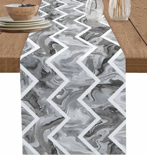 Miniatura 10 de Zigzi - Bufandas de mesa azules, textura de mármol a rayas grises de Zigzi, camino de mesa de comedor, decoración de mesa rectangular lavable