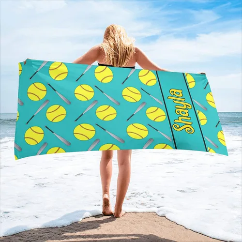 Miniatura 16 de Toalla de playa personalizada con diseño de pelotas de fútbol divertidas con nombre, toallas de piscina de viaje de microfibra personalizadas de 2