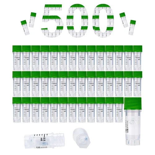 Miniatura 35 de Cryoviales de 0.0 fl oz, 25Pcs Cryotubes con código de barras lateral, frascos de esterilización con rosca externa, tubos de muestra con tapas Azul