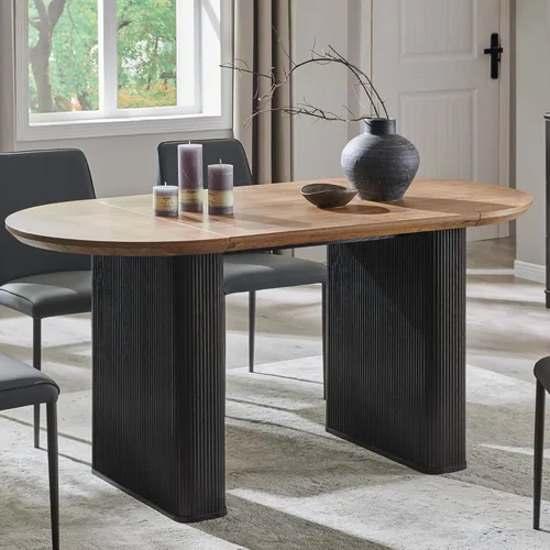 Miniatura 14 de T4TREAM Mesa de comedor ovalada acanalada de 63 pulgadas para 4-6, mesa de cocina moderna de mediados de siglo con borde grueso y base