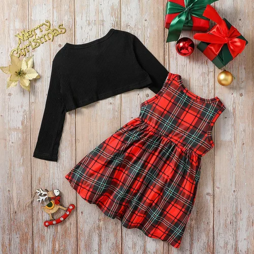 Miniatura 2 de YWFSHOP Vestido de Navidad para niñas pequeñas y bolero con estampado lindo y cárdigan de punto, 2 piezas, vestido de fiesta de Papá Noel, 1-6 años