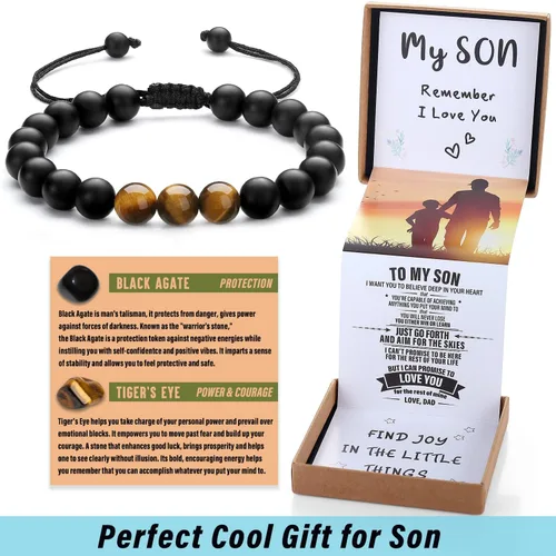Miniatura 13 de Pulsera de cristal natural para adolescentes, niños, hombres, caja de regalo extraíble especialmente para hijo, nieto, papá, amor en cumpleaños