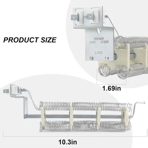 Miniatura 2 de LA-1044 y LA-1053 Elemento calefactor de secadora y kit de fusibles de termostato para secadora L248-80'F para secadora Whirl-pool Ch-ef Ma-gic que