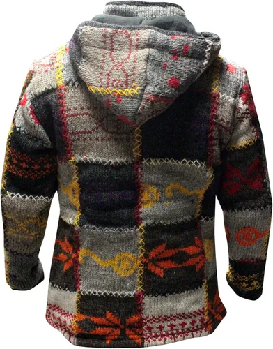 Miniatura 7 de Shopoholic Fashion Chaqueta de invierno para hombre, diseño de retazos, cuello alto, estilo hippie bohemio, multicolor