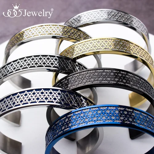 Miniatura 4 de 555Jewelry Exclusiva pulsera de acero inoxidable con diseño de estrella de David para hombre