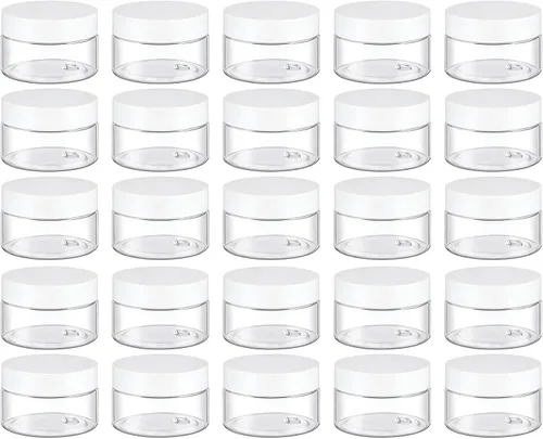 Miniatura 20 de TUZAZO Paquete de 4 tarros de plástico de 1 onza con tapas blancas, recipientes de plástico pequeños de 1 onza con tapas para productos de belleza
