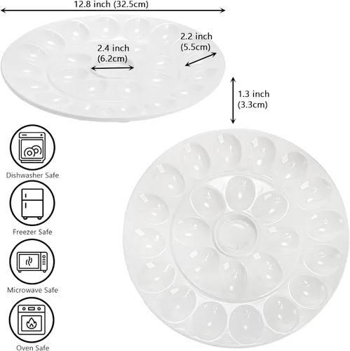 Miniatura 2 de Foraineam Bandeja de huevos de porcelana de 12.6 pulgadas, plato de huevo blanco con 25 compartimentos Dishwasher & Oven Safe, Easter Egg Holder