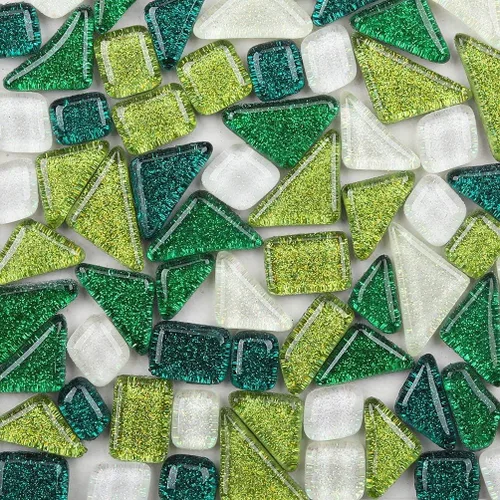 Azulejos de mosaico de colores mixtos de 7.05 oz, piezas de mosaico de cristal brillante, vidrieras a granel, formas surtidas, azulejos de mosaico