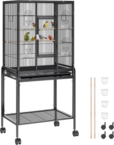 Miniatura 14 de VEVOR Jaula para pájaros, 36.6 x 22.8 x 59.5 pulgadas, parte superior plana, jaula de hierro forjado para pájaros con perchas, bandeja deslizante
