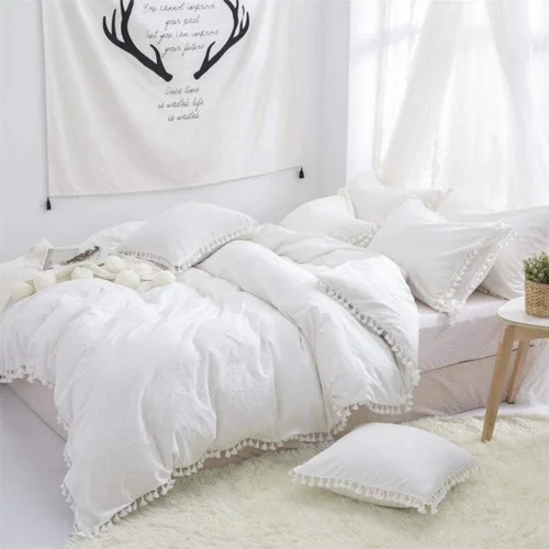 Miniatura 28 de Edredón hippie puro con borlas para dormitorio, manta bohemia con flecos indios, funda de edredón de algodón para mujer con fundas de almohada