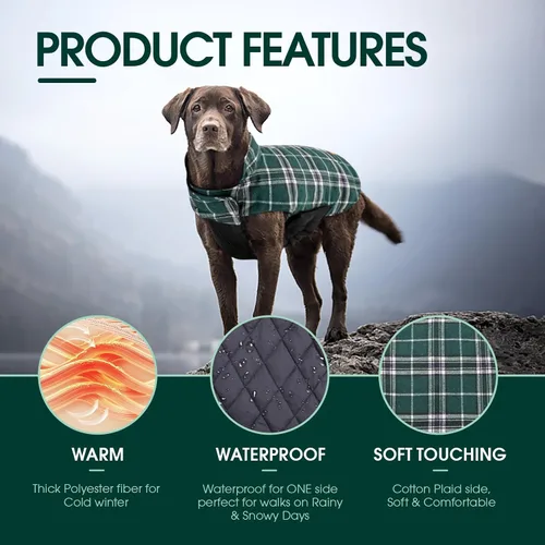 Miniatura 3 de Kuoser - Chaqueta cálida reversible para perro, abrigo de invierno impermeable, estilo británico, ropa para mascotas, chaleco de nieve acogedor