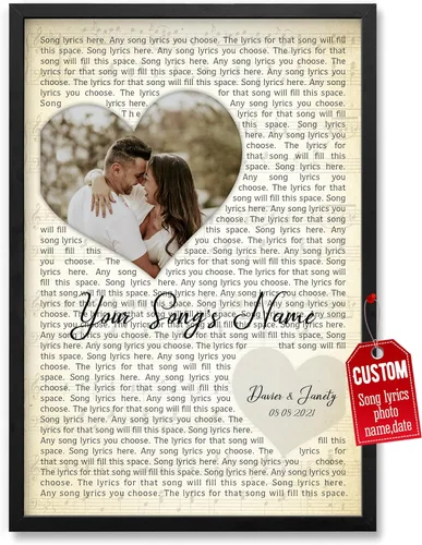 Miniatura 11 de H-DEWALL Póster personalizado de letras de canciones, regalo de boda único para parejas, personaliza con tus propias fotos, nombres y fecha, sin