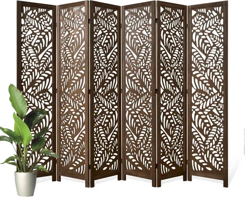 Miniatura 11 de Divisor de habitación tallado con hojas, pantalla de privacidad de 67 pulgadas de alto, panel divisor de pantalla de madera decorativa plegable