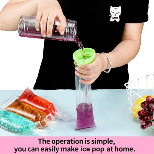 Miniatura 3 de Boao 240 bolsas de helado desechables para helados, moldes de plástico para congelar caramelos, bolsas para bolis de hielo con embudo de silicona