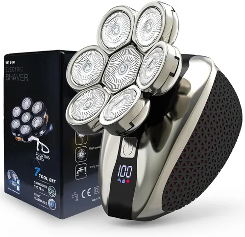 Afeitadoras de cabeza 7D para hombres calvos, maquinilla de afeitar eléctrica a prueba de agua para hombres con pantalla LED, afeitadoras de cabeza